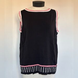 Grace Dane Lewis Top 2X Sleeveless Shell Knit Vest Black Pink White VTG